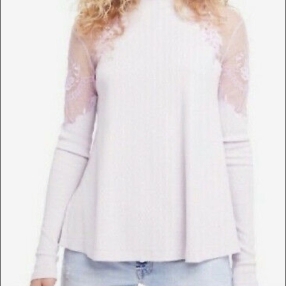 Lace-Detail Long Sleeve Blouse - Light Pink - Picture 2 of 6